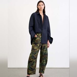 Nili Lotan Shon Pant Bow Leg Carpenter 6 dark Camo $475 Green camouflage